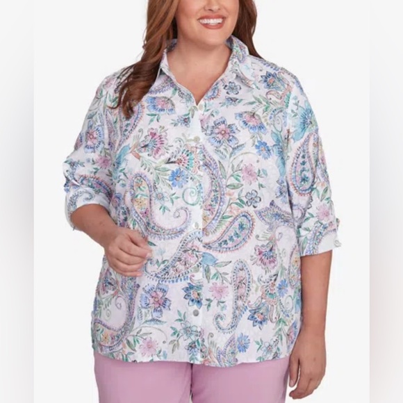🔥 Alfred Dunner Multicolor Floral Paisley Button Down Shirt size XL - Picture 1 of 12